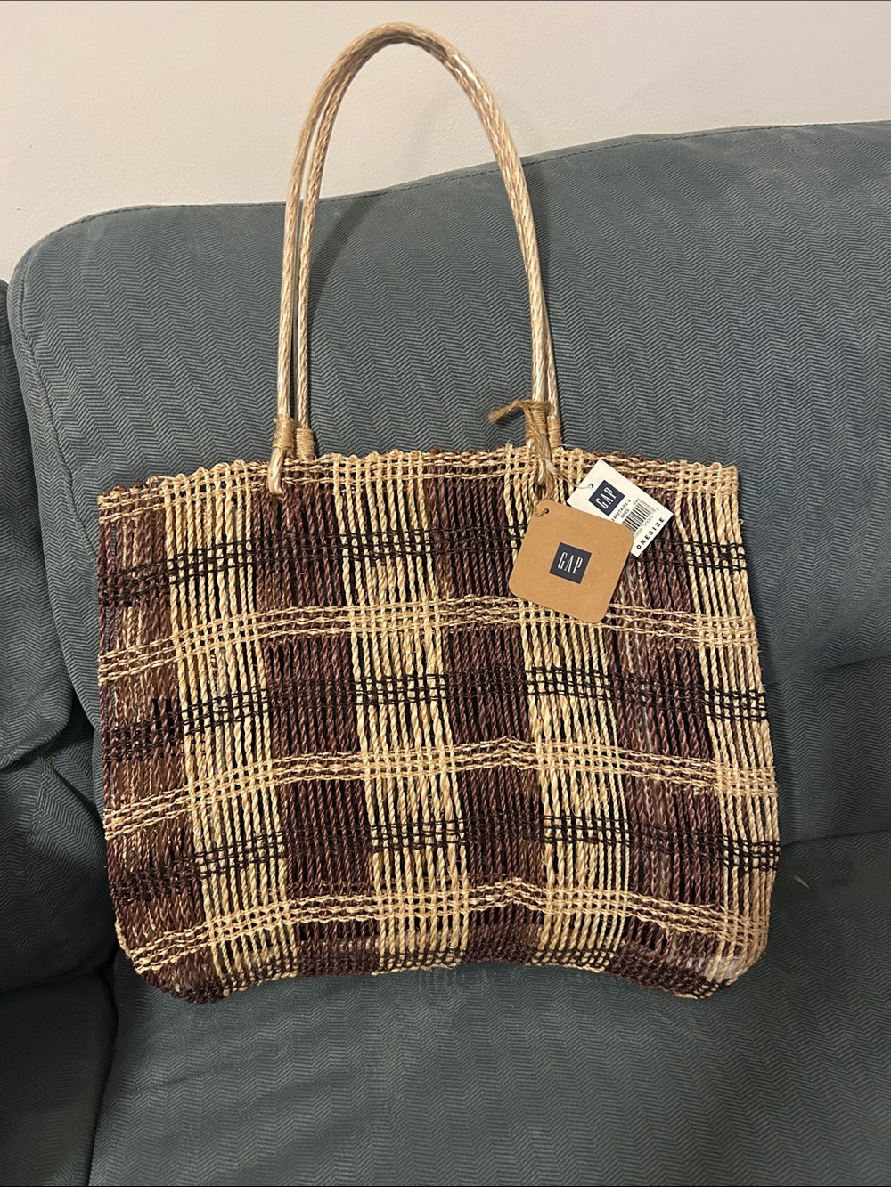 GAP Brown and Natural Woven Straw Tote